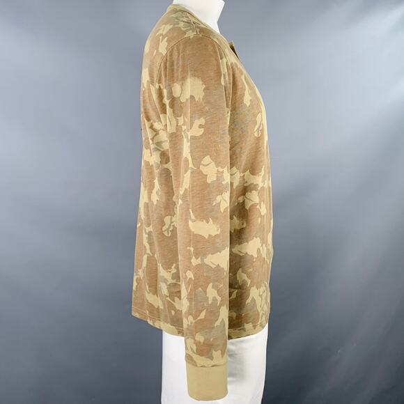 RRL by RALPH LAUREN Size L Brown Khaki Camo Cotton Henley Long Sleeve Shirt - Picture 2 of 5